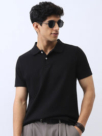 Urbano Fesyen Lelaki Hitam Pepejal Biasa Half Sleeve Cotton Polo T-Shirt