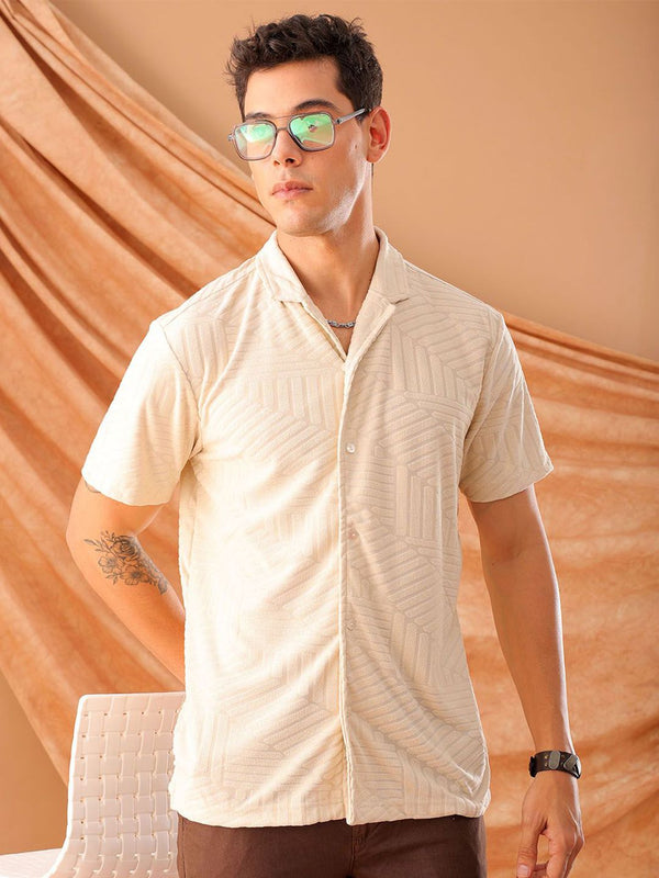 The Indian Garage Co Men Slim Fit Textured Terry Knit Resortwear Shirt