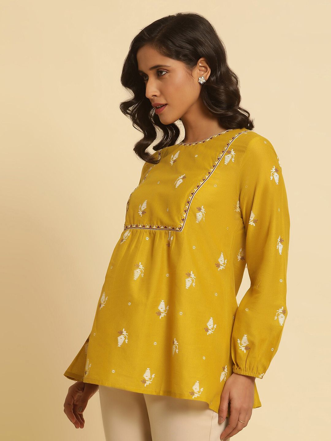 W Ethnic Motifs Printed Pure Cotton A-Line Top