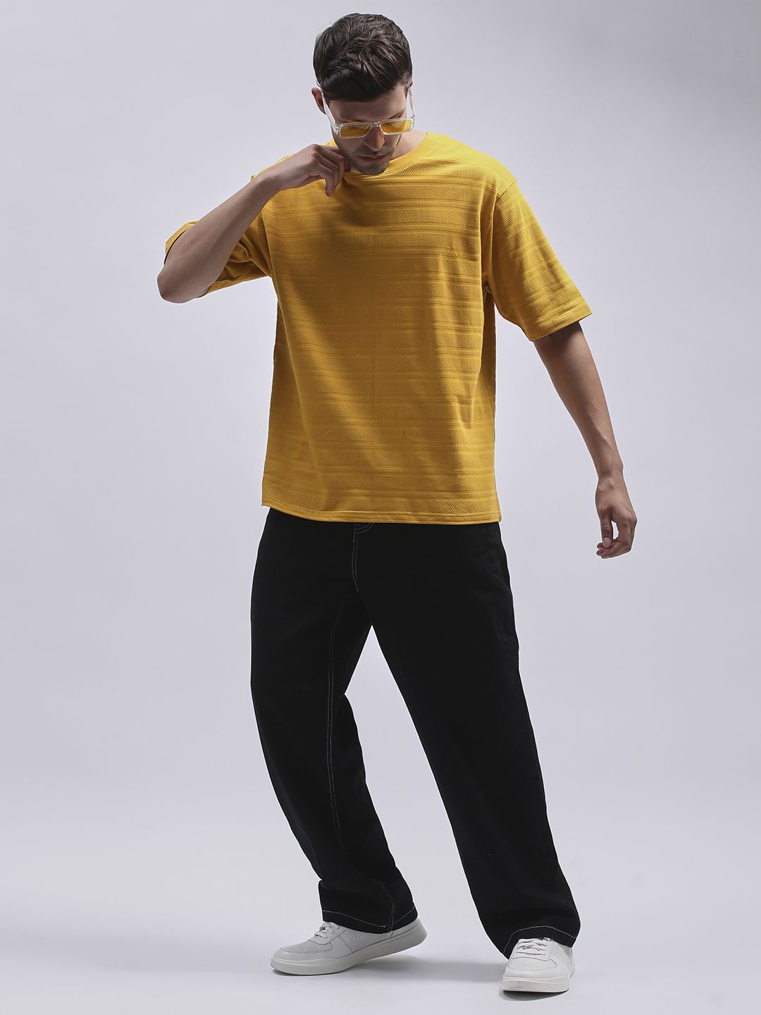 DILLINGER Men Round Neck Solid Oversized Pure Cotton T-shirt