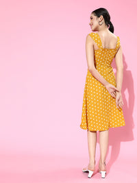 Berrylush Women Bright Yellow Polka Dots Sweetheart Neck Dress