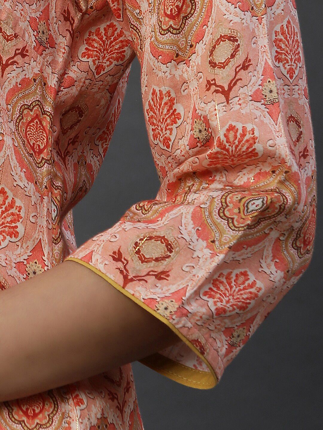 AURELIA Ethnic Motifs Printed Notched Neck Straight Kurti