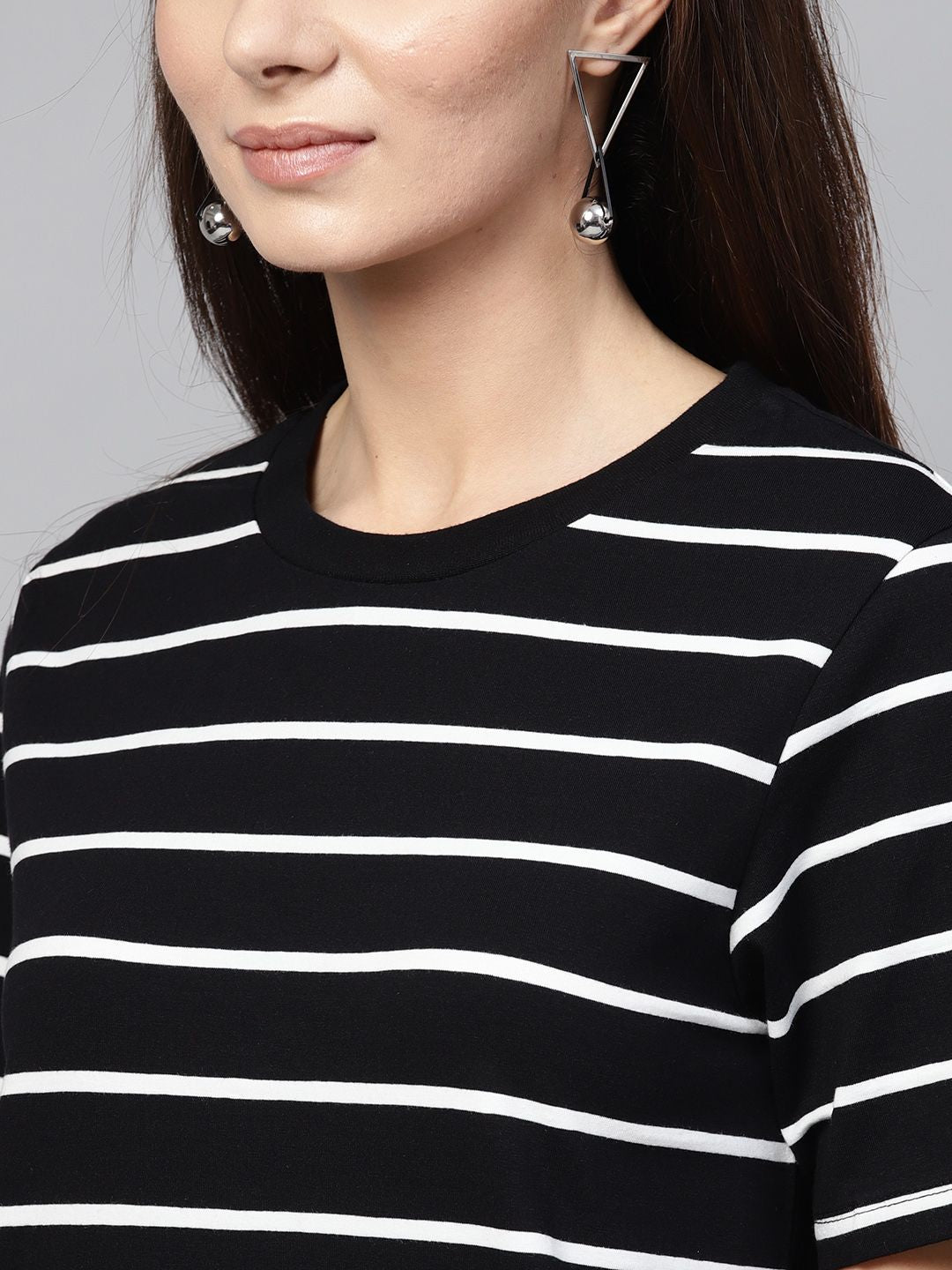 SASSAFRAS Black & White Striped T-shirt Dress