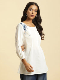 W Self Designed Puff Sleeves Pure Cotton A-Line Top