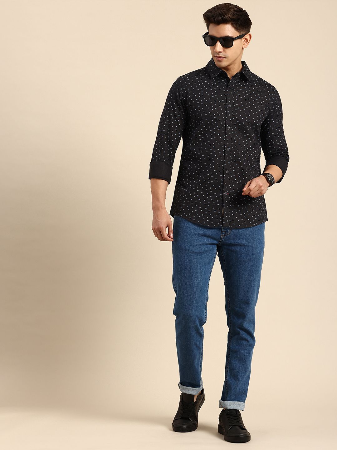 Being Human Slim Fit Geometric Printed Pure Cotton Casual Shirt