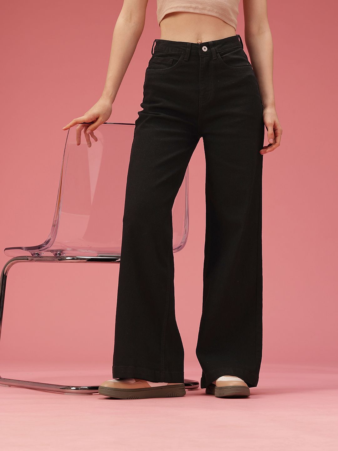 DressBerry Women Wide Leg High-Rise Stretchable Jeans