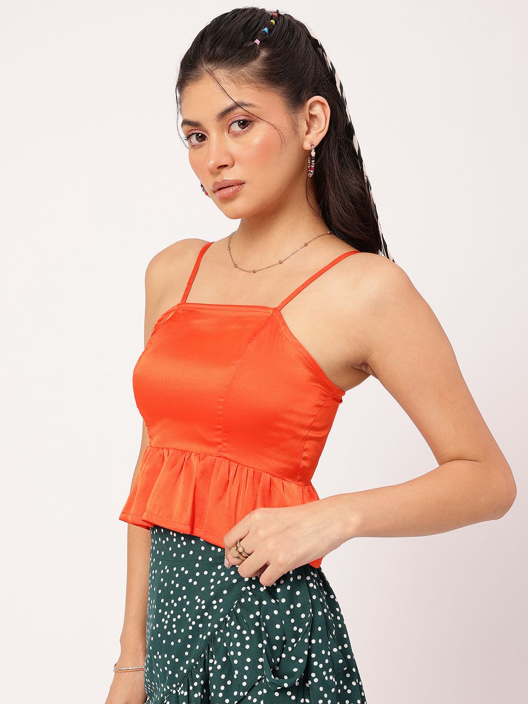 DressBerry Glossed Up Smocked Satin A-Line Top