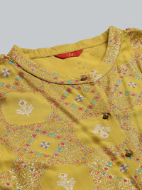 W Yellow Ethnic Motifs Printed Mandarin Collar Panelled A-Line Kurta