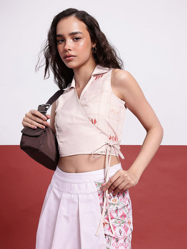 DressBerry Whimsical Wear Printed Wrap Crop Top