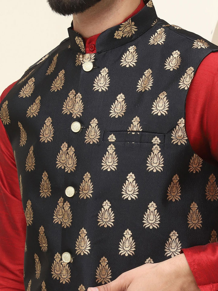 SOJANYA Kurta Rekaan Tenunan Lelaki dengan Churidar dengan Jaket Nehru