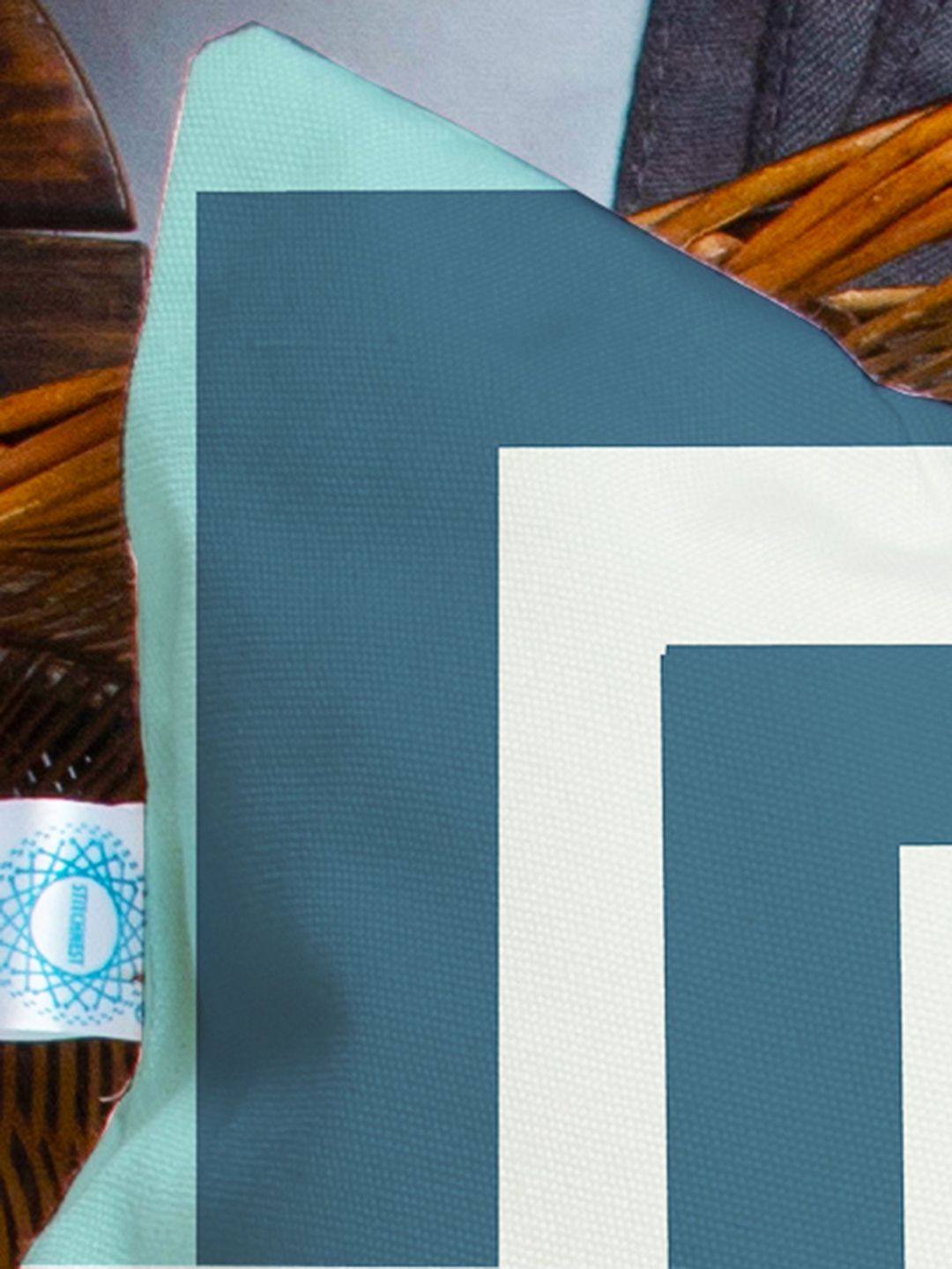 STITCHNEST Blue & Beige Set of 2 Geometric Rectangle Cushion Covers