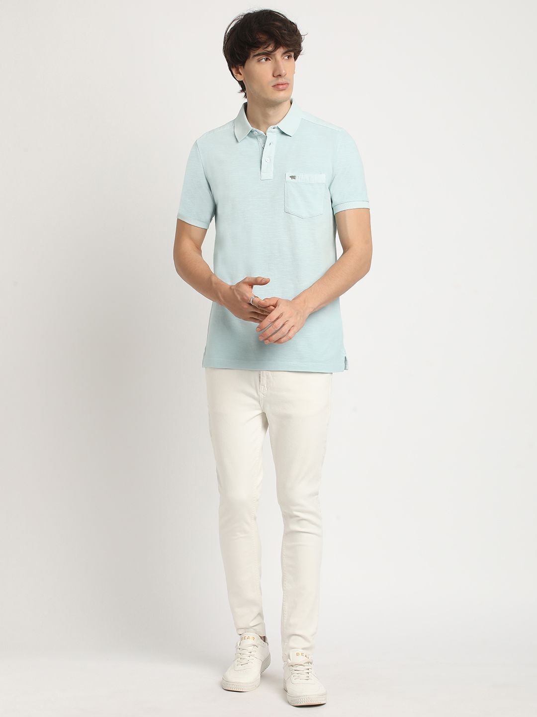THE BEAR HOUSE Men's Solid Regular Fit Polo T-shirt