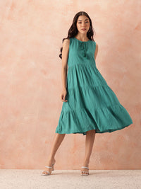 all about you Tie-Up Neck A-Line Tiered Midi Dress