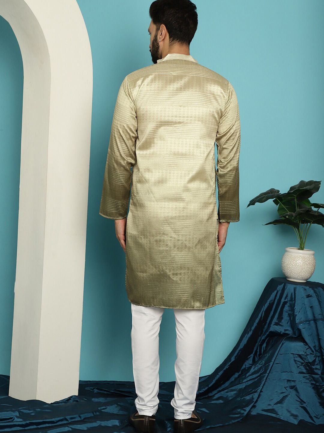 SOJANYA Geometric Woven Design Silk & Cotton Kurta with Churidar