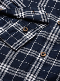 The Indian Garage Co Men Navy Blue & White Slim Fit Checked Casual Shirt