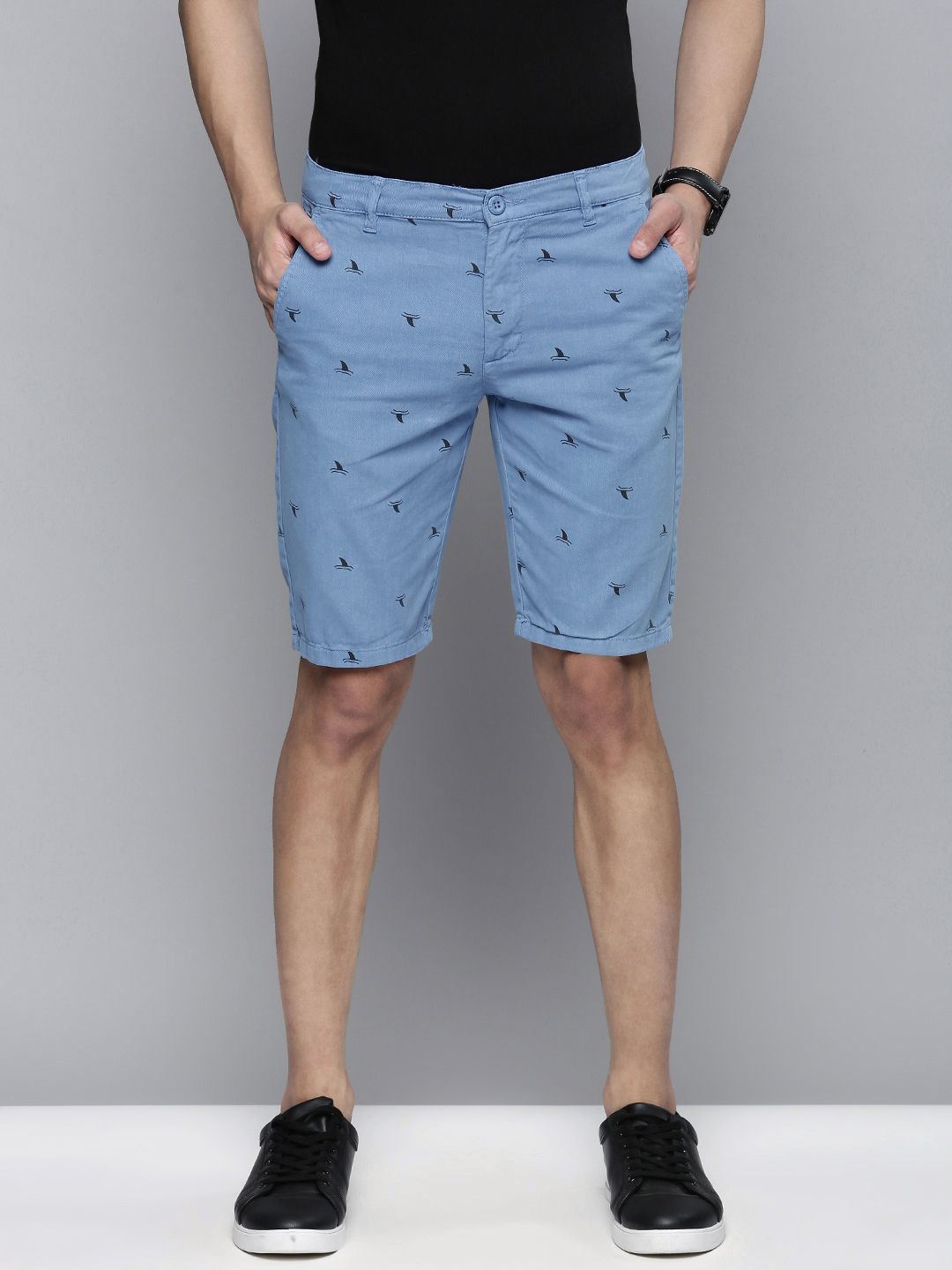 The Indian Garage Co Men Blue Conversational Printed Slim Fit Regular Shorts