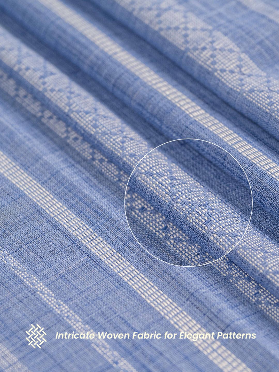 URBAN SPACE Blue & White 2 Pieces Striped Sheer Window Curtain