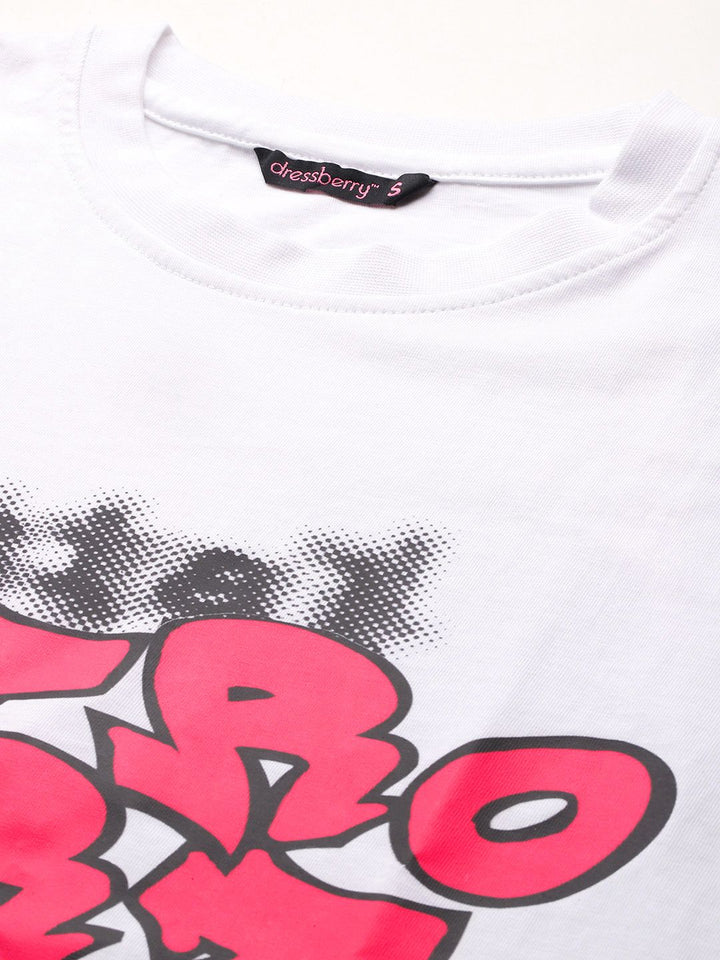 DressBerry Pure Cotton Typography Printed Drop-Shoulder Sleeves T-shirt