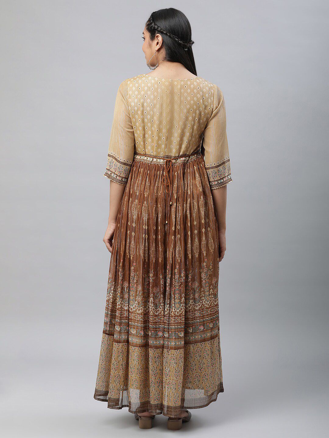 AURELIA Ethnic Motifs Printed Gathered Detail Georgette Maxi Dress