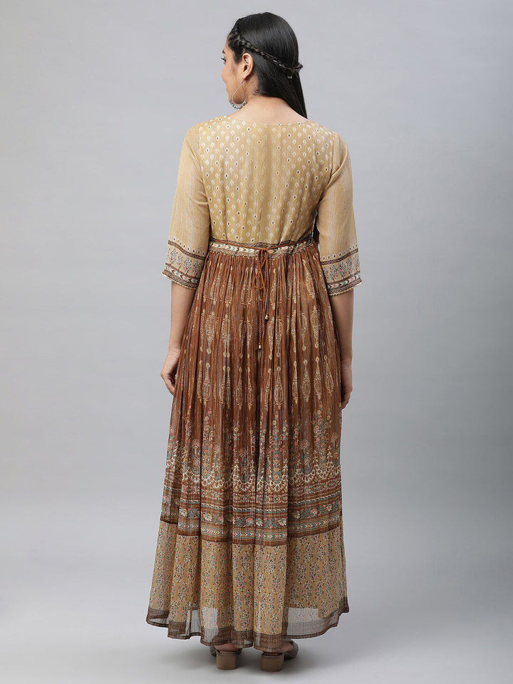 AURELIA Ethnic Motifs Printed Gathered Detail Georgette Maxi Dress