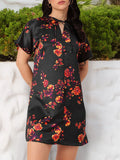 DressBerry Playful flower Printed Tie-Up Neck A-Line Mini Dress