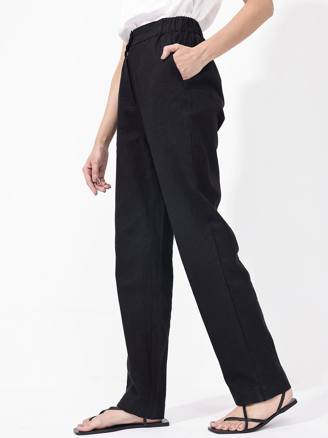 RAREISM Women Regular Fit High-Rise Linen Trousers