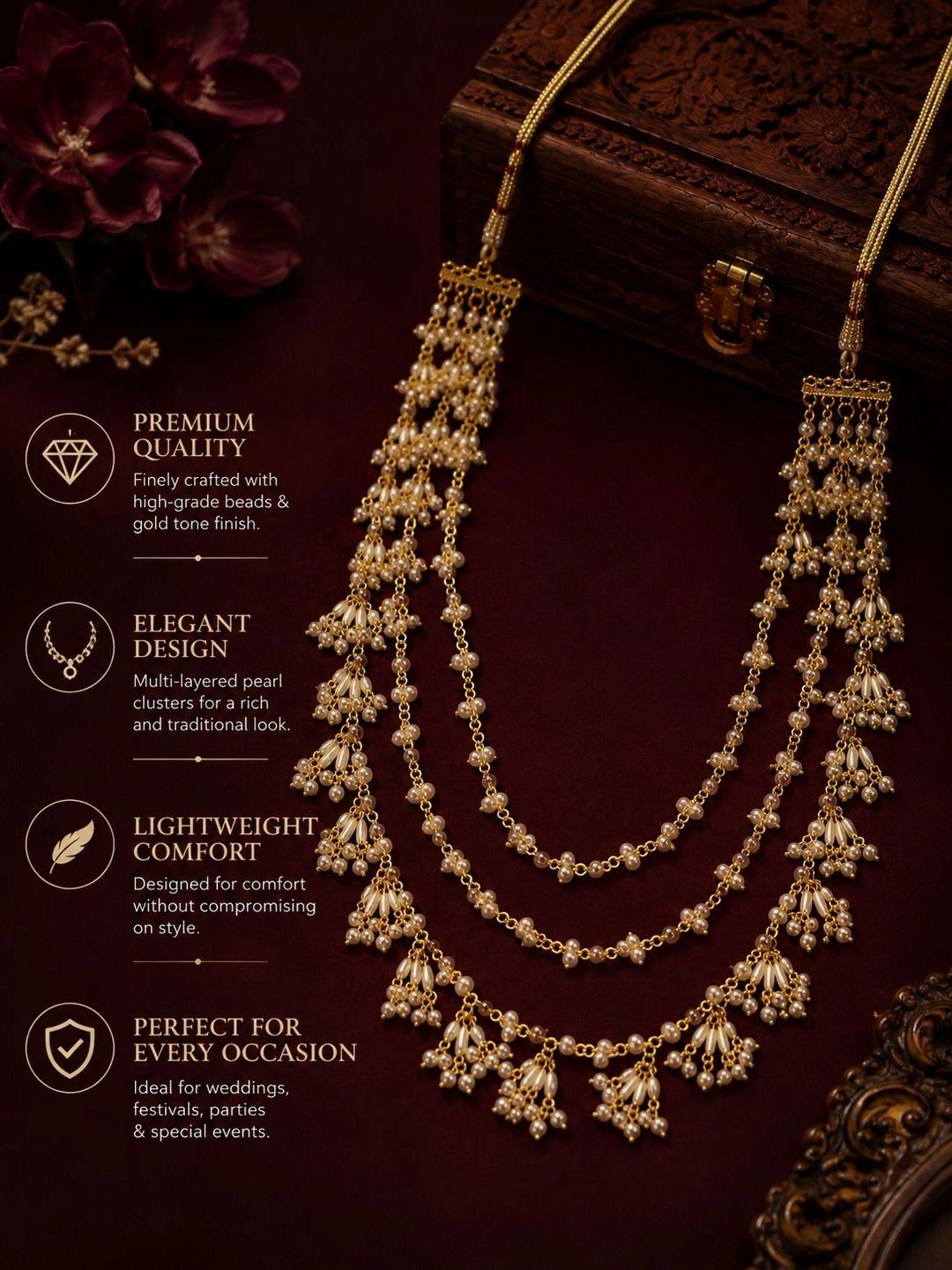 PANASH Gold-Plated Artificial Stones Beaded Statement Necklace
