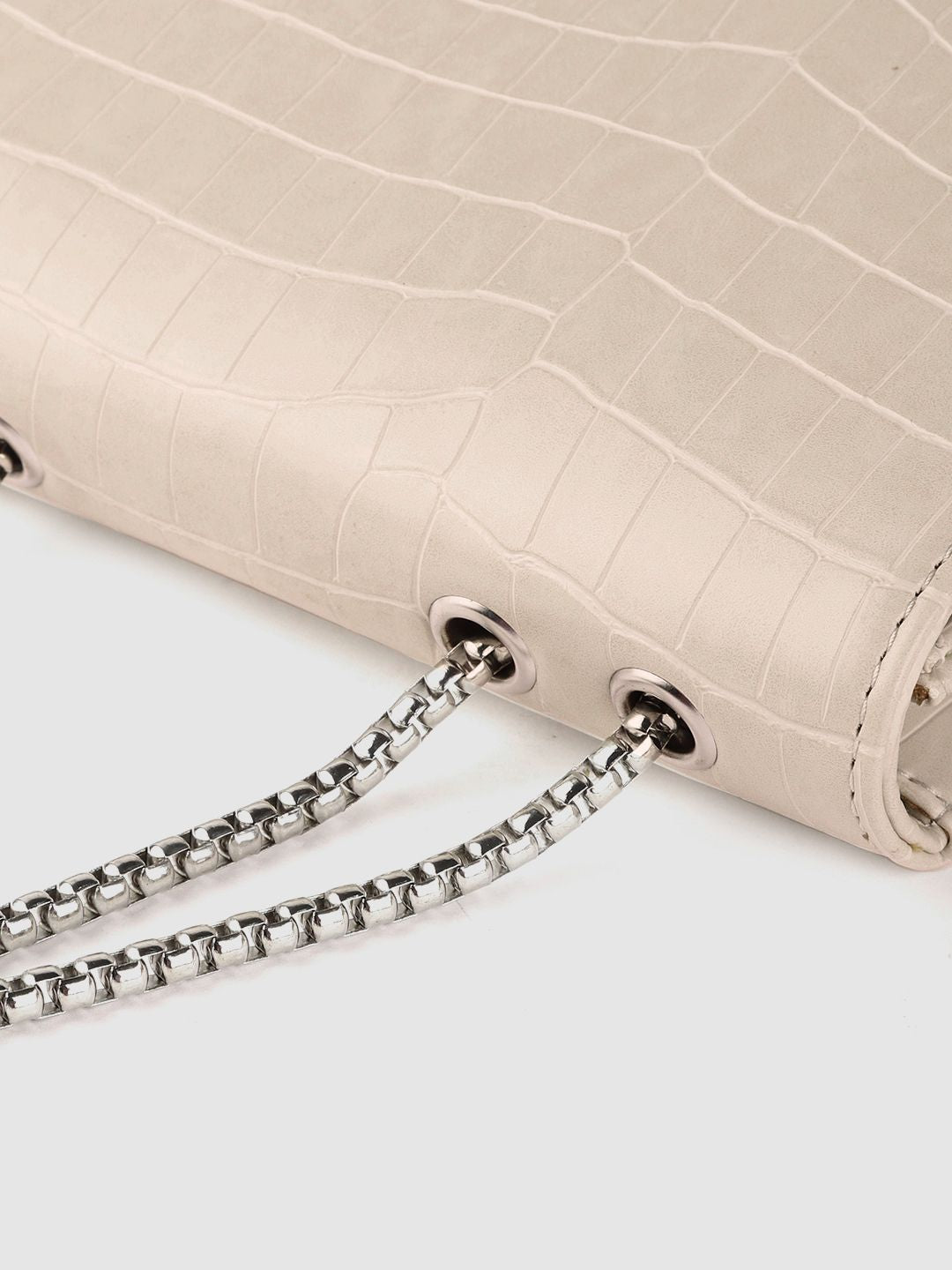 Lino Perros Women Off White Croc Textured Structured Shoulder Bag