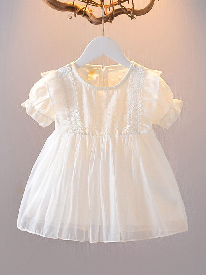 YK Girls Embroidered Cape Sleeve Fit & Flare Dress