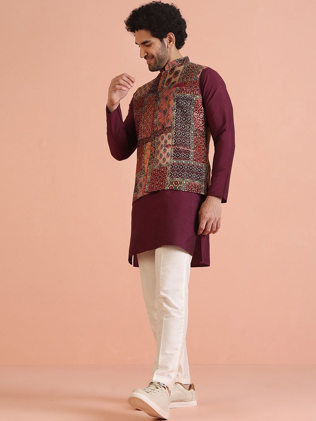 KISAH Men Mandarin Collar Printed Nehru Jacket