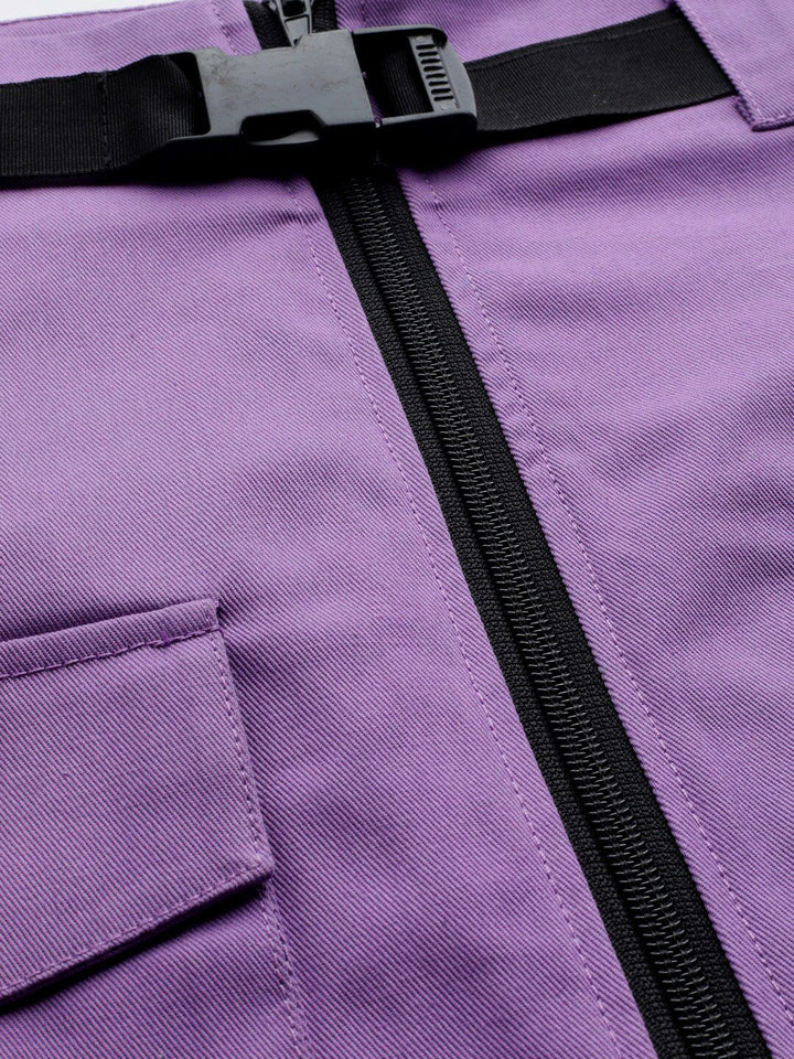 STREET 9 Women Purple Solid A-line Mini Pure Cotton Skirt