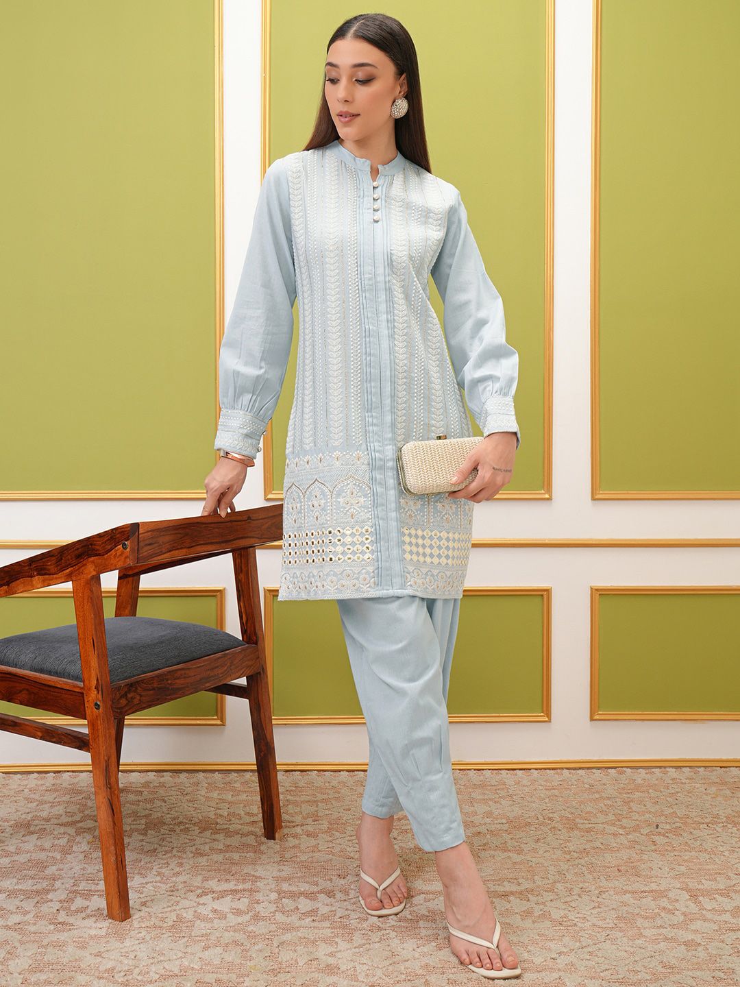 Vishudh Ethnic Motifs Embroidered Regular Thread Work Pure Cotton Kurta with Trousers