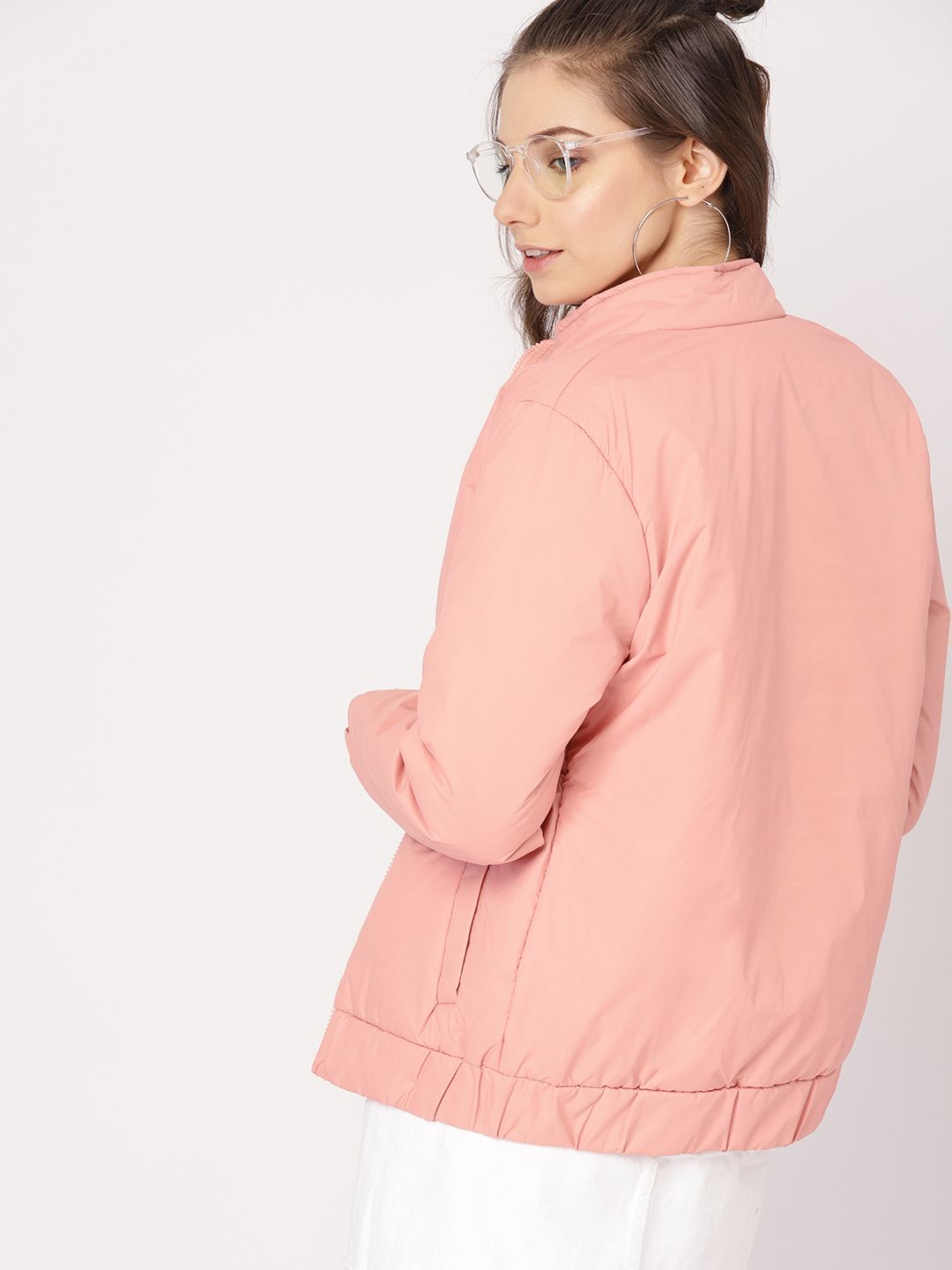 DressBerry Women Pink Solid Padded Jacket