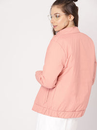 DressBerry Women Pink Solid Padded Jacket