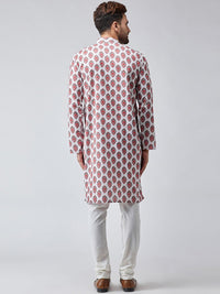 SOJANYA Men White & Red Printed Straight Kurta
