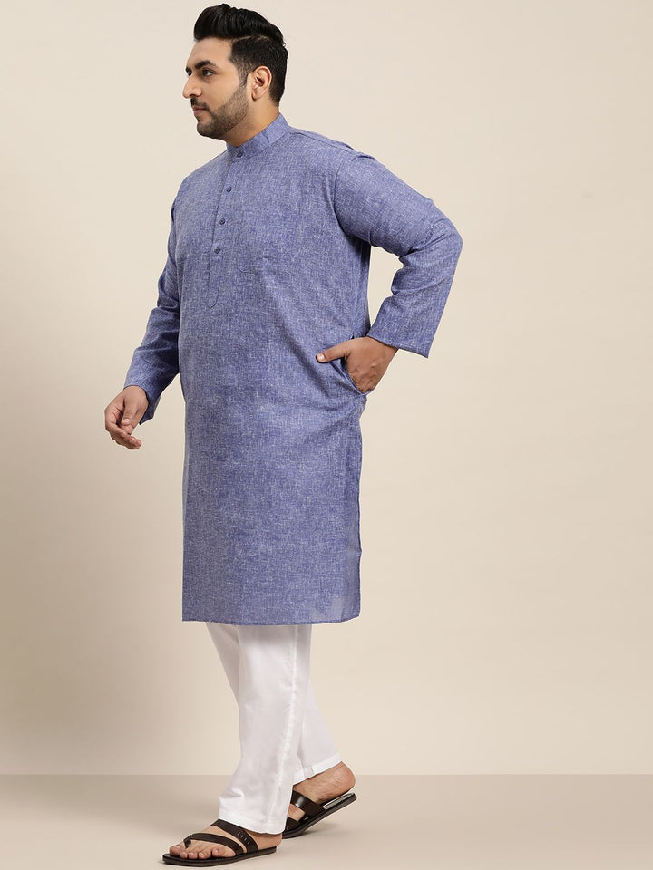 SOJANYA PLUS Lelaki Blue Woven-Design Kurta Lurus Dobby