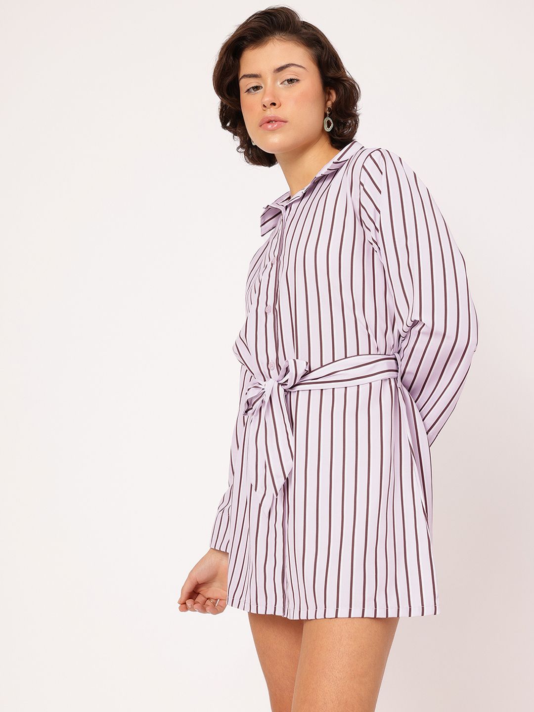 DressBerry Weekend to Work Striped Shirt-Style Sheath Mini Dress
