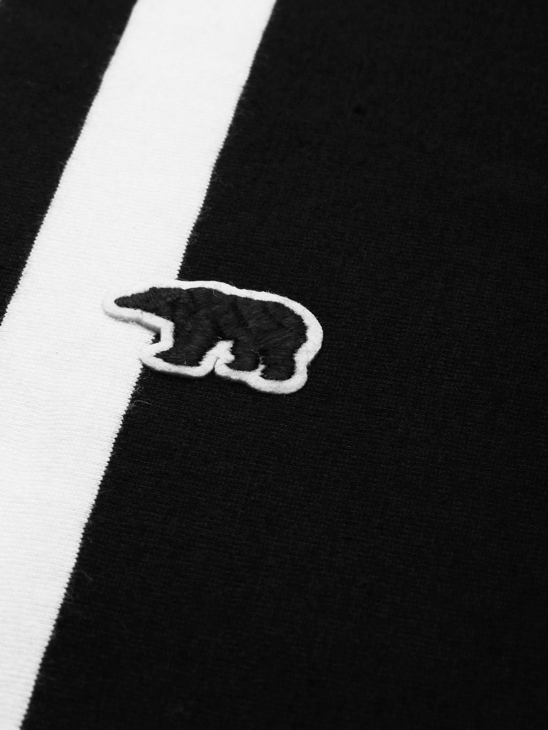 THE BEAR HOUSE Men Black  White Striped Polo Collar Slim Fit Pure Cotton T-shirt