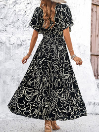 all about you Black Abstract Printed V-Neck Maxi Dresss