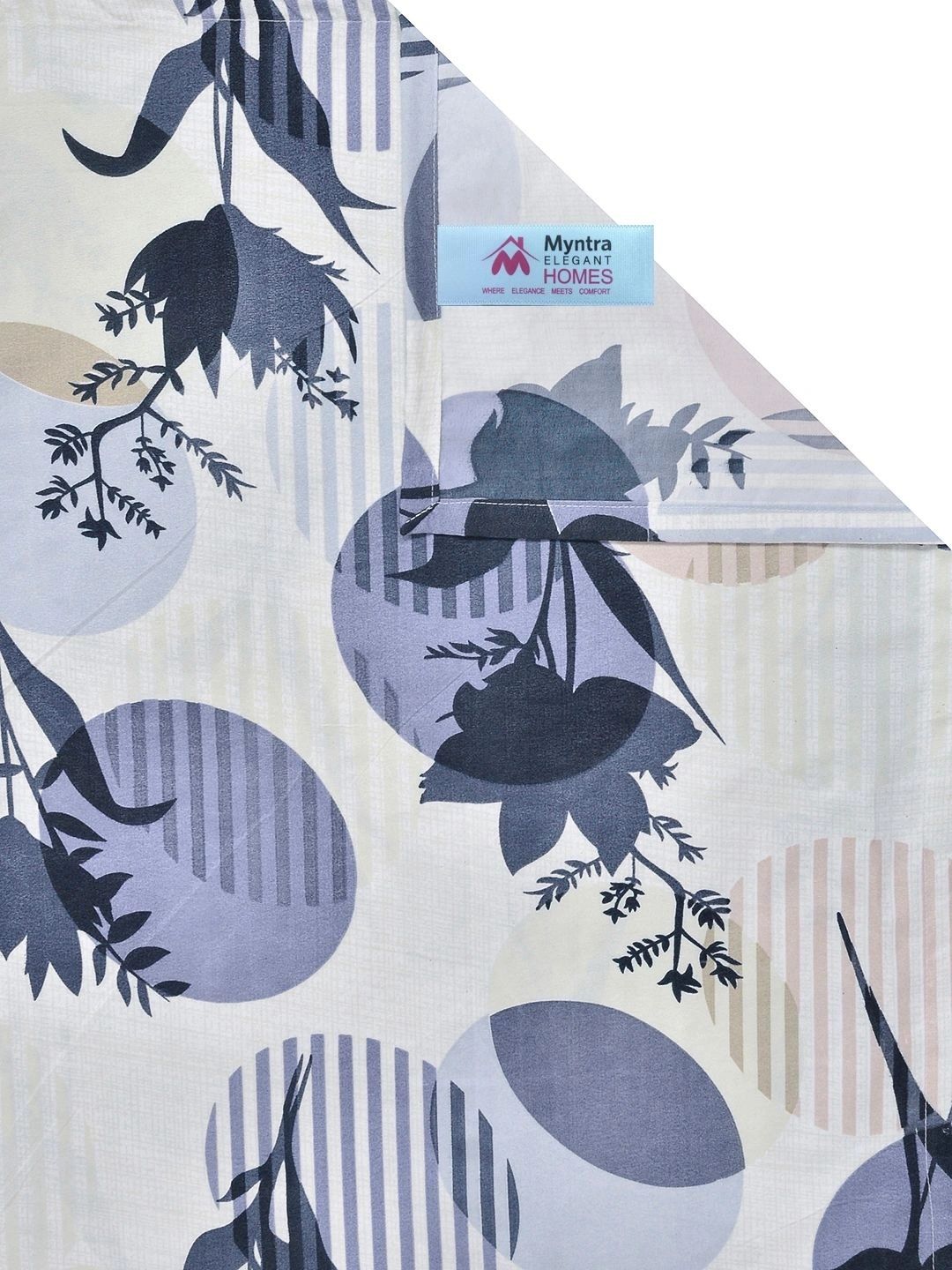 Myntra Elegant Homes White & Grey Floral 300 TC Single Bedsheet with 1 Pillow Covers
