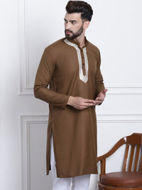 SOJANYA Band Collar Geometric Thread Work Cotton Kurta