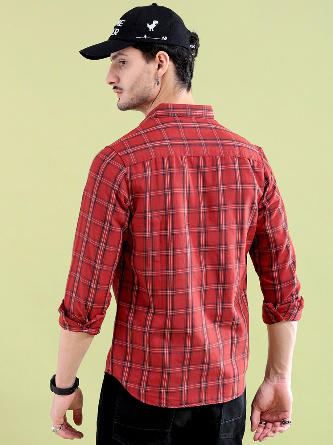 The Indian Garage Co Men Rust Tartan Checked Casual Shirt