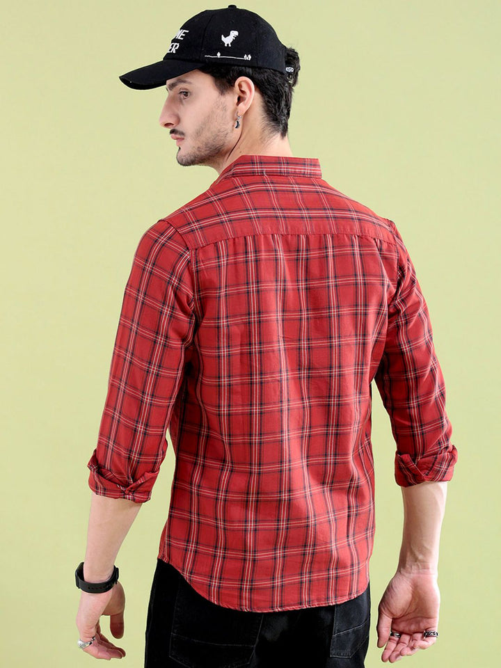 The Indian Garage Co Men Rust Tartan Checked Casual Shirt