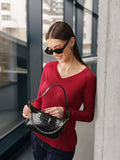 Lino Perros Black Croc Textured Baguette Bag
