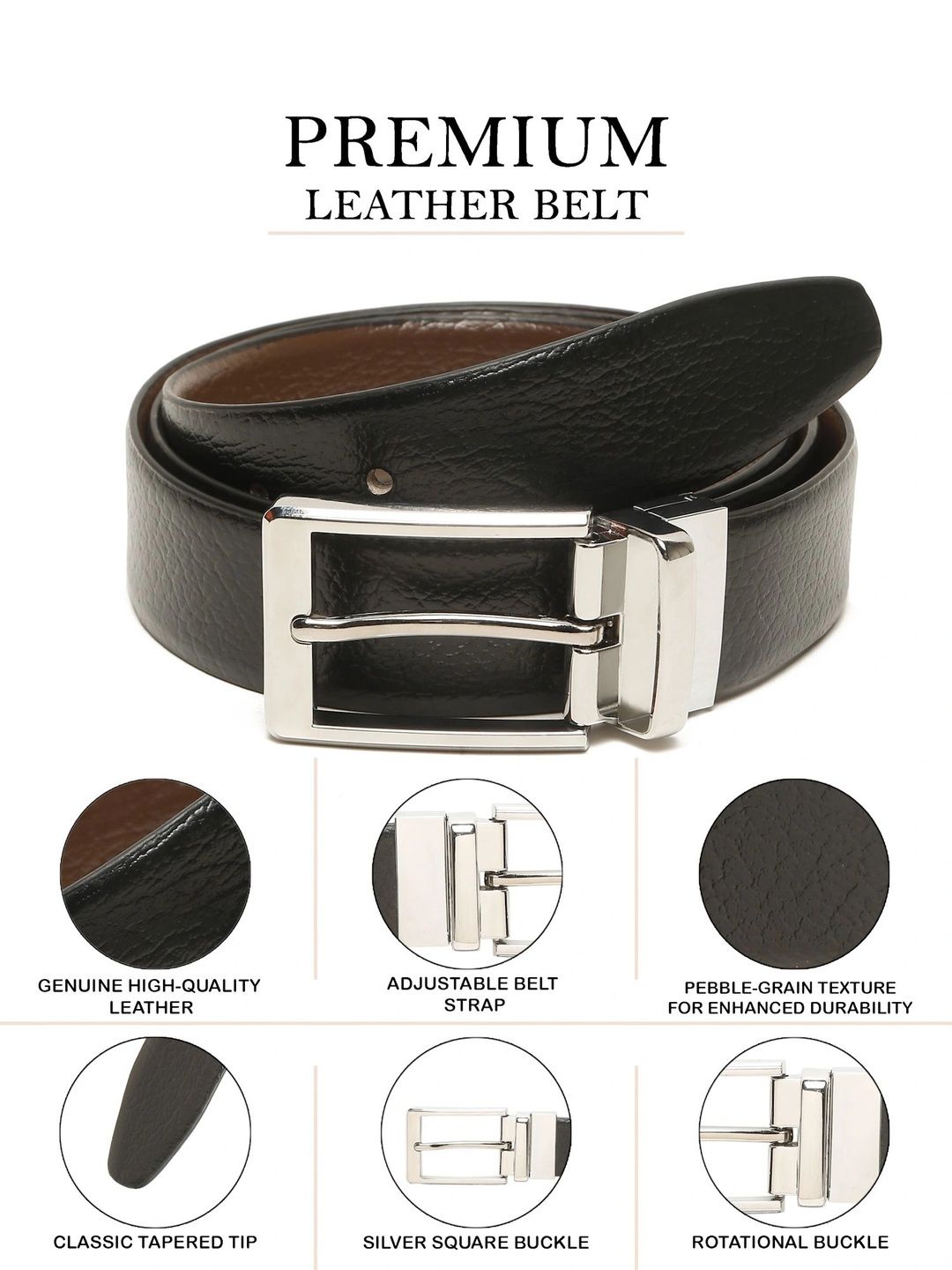 Teakwood Leathers Men Textured Leather Reversible Belt