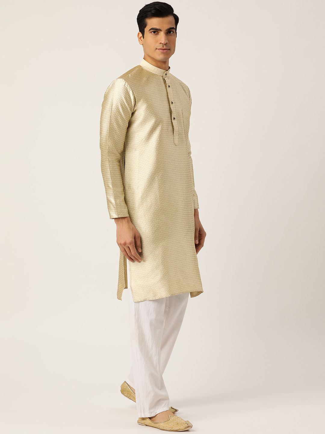 SOJANYA Men Beige Woven Design Straight Kurta