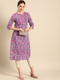 Anouk Women Pink Floral Printed Pure Cotton Straight Kurta