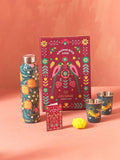 Chumbak Marigold Green & Yellow 3 Pieces Printed Stainless Steel Drinkware Gift Set