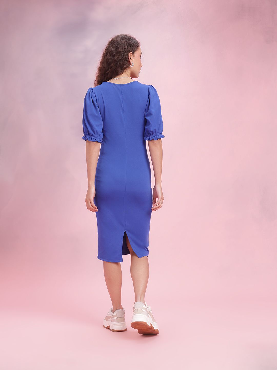 DressBerry Puff Sleeves Sheath Midi Dress