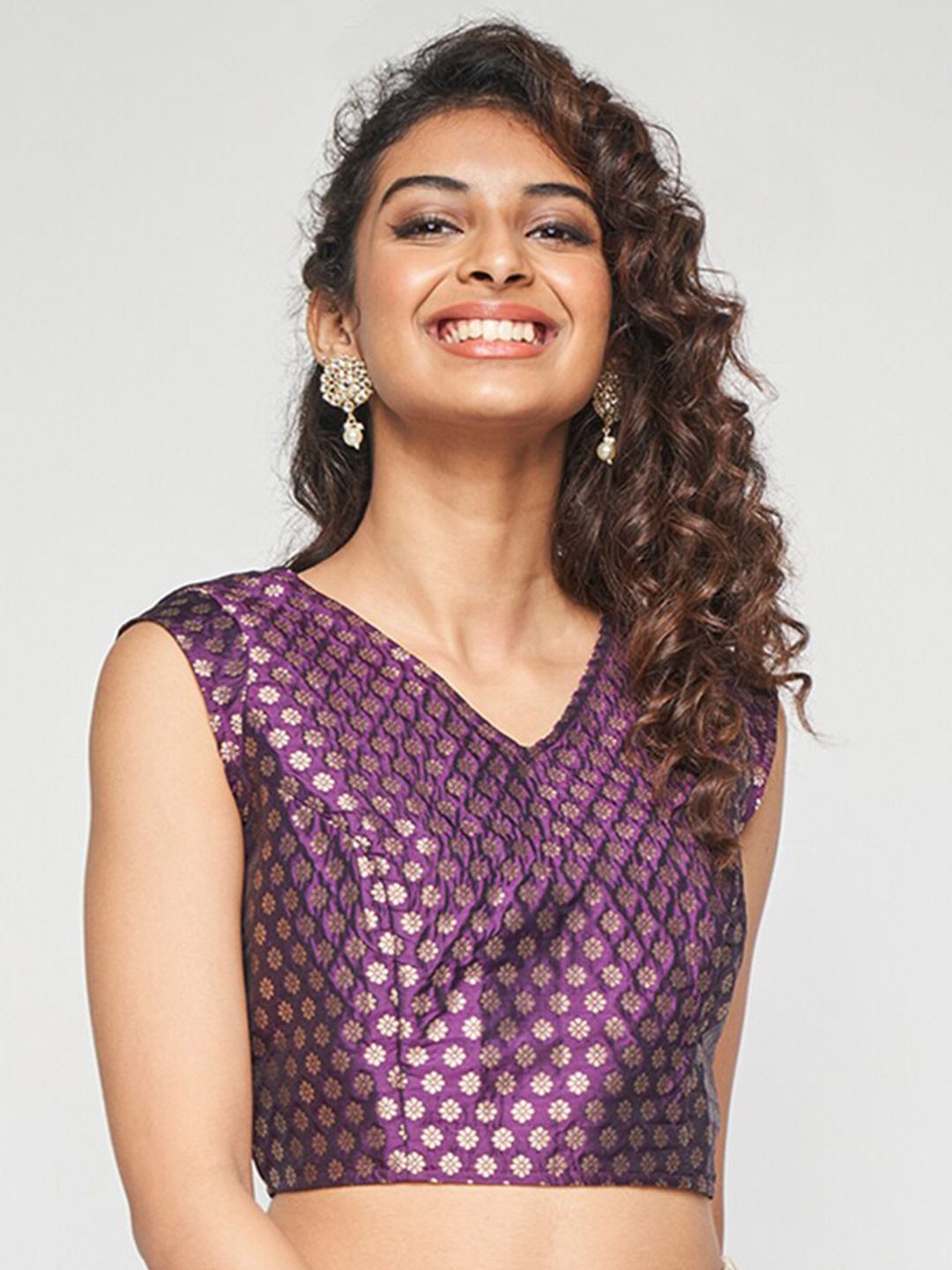 Global Desi Geometric Printed V-Neck Sleeveless Top